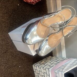 Gianvito Rossi Silver Heels with Ankle Strap